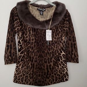SEXY Animal Print PS Fall Sweater Fur Collar